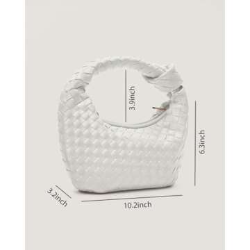 Woven Purse - Woven Bags for Women - Leather Hobo Handbags - Fashion Knotted Small Top Handle Clutch - Soft Vegan Leather (White, Small)