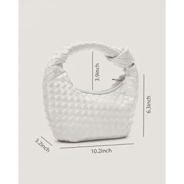 Woven Purse - Woven Bags for Women - Leather Hobo Handbags - Fashion Knotted Small Top Handle Clutch - Soft Vegan Leather (White, Small)