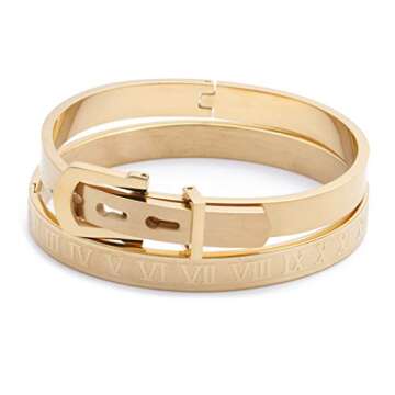 Jarlinwel Gold Silver Plated Bracelets for Men Women Roman Numeral Bangle Bracelet Stainless Steel Personalized Engraved Unisex Gift (2 Pcs Mens Gold Bangle)