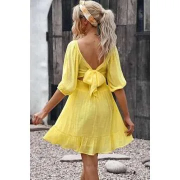 Stylish Dokotoo Yellow Square Neck Off Shoulder Dress