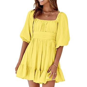 Stylish Dokotoo Yellow Square Neck Off Shoulder Dress