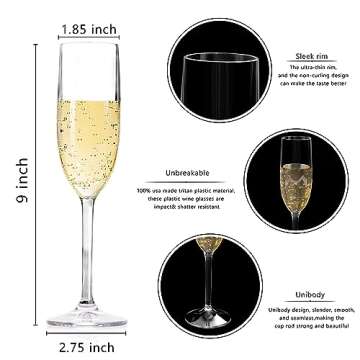 Ciaell 6 Pack Plastic Champagne Flutes - 5.5OZ Unbreakable Tritan Champagne Glasses - Plastic Wine G...