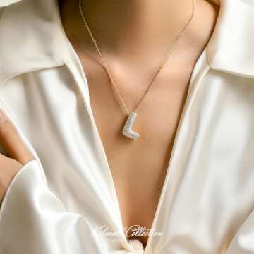 KELMALL Cubic Zirconia Bubble Initial Letter Necklace for Women - Elegant Gold Plated A-Z Alphabet N...