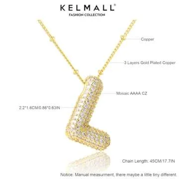 KELMALL Cubic Zirconia Bubble Initial Letter Necklace for Women - Elegant Gold Plated A-Z Alphabet Name Pendant Necklace with Rhinestone - Personalized Gift