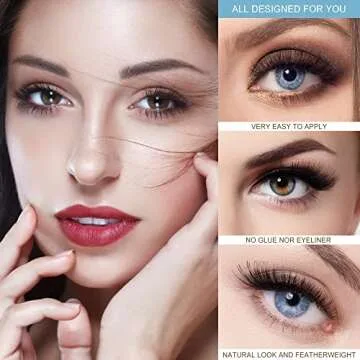 SQYlashes Glueless Lashes, Adhesive Lashes no Glue, Stick on Lashes, Self Adhesive Eyelashes Natural Look, Reusable and Waterproof (Black Color, 3 Pairs)