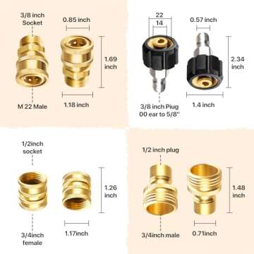 Twinkle Star Pressure Washer Adapter Set, Quick Disconnect Kit, M22 Swivel to 3/8'' Quick Connect, 3/4" to Quick Release