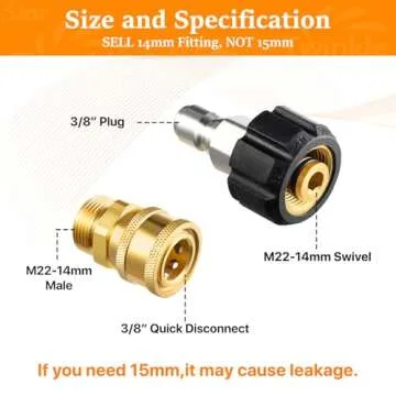 Twinkle Star Pressure Washer Adapter Set, Quick Disconnect Kit, M22 Swivel to 3/8'' Quick Connect, 3/4" to Quick Release