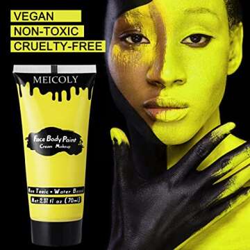 MEICOLY Yellow Face Body Paint,2.37Oz Large Tube Water Based Washable Body Paint,Yellow Face Paint for Halloween Lion Tiger Cosplay Makeup,Professional Face Painting for Adults Kids