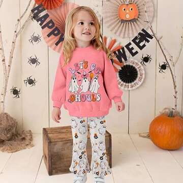 CM C&M WODRO Toddler Baby Girl Halloween Outfit Lets Go Ghouls Spooky Ghost Crewneck Sweatshirt Flar...