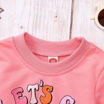 CM C&M WODRO Toddler Baby Girl Halloween Outfit Lets Go Ghouls Spooky Ghost Crewneck Sweatshirt Flared Pants Set Fall Clothes(2-3T,pink)