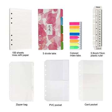 A6 Refill Paper, 100 Sheets Lined Paper, 6 Hole Punched - 5 Binder Dividers, 3 PVC Pouches, 160 Colo...