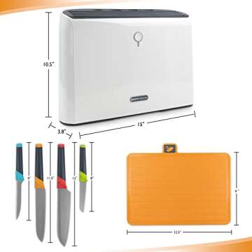 Axiom Creations Smart Cutting Board and Knife Set - Self Cleaning Cutting Board Set with 4 Color Coded Cutting Boards, 4 Stainless Steel Knives - Drying Holder Organizer for Kitchen