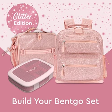 Bentgo Kids Glitter Backpack - Lightweight 14” Backpack for School, Travel & Daycare, Ideal for Ages 4+, Durable & Water-Resistant, Roomy Interior, & Loop for Lunch Bag (Glitter Edition - Petal Pink)