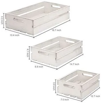 Stylish 3-Piece Vintage White Wooden Storage Crates