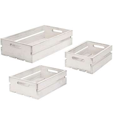 Stylish 3-Piece Vintage White Wooden Storage Crates