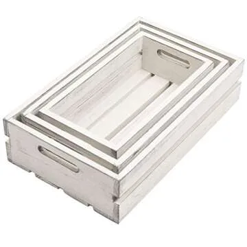 Stylish 3-Piece Vintage White Wooden Storage Crates