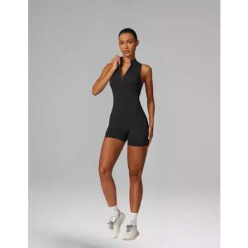 Running Sanzi Women Zip Front V Neck Sleeveless Jumpsuit - Chic Backless Yoga Romper