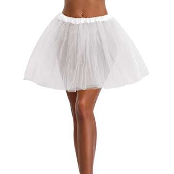 Women's, Teen, Adult Classic Elastic 3, 4, 5 Layered Tulle Tutu Skirt (One Size, 3Layer-White)