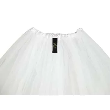 Women's, Teen, Adult Classic Elastic 3, 4, 5 Layered Tulle Tutu Skirt (One Size, 3Layer-White)