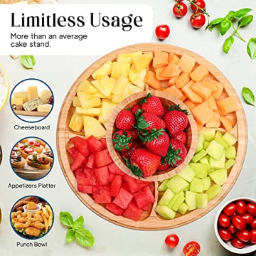 Homeries 6-in-1 Bamboo Cake Stand with Lid for Versatile Serving