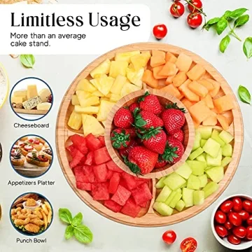 Homeries 6-in-1 Bamboo Cake Stand with Lid for Versatile Serving