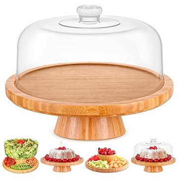 Homeries 6-in-1 Bamboo Cake Stand with Lid for Versatile Serving