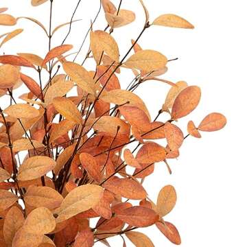 VGIA 6 Pcs Eucalyptus Stems Aritificial Eucalyptus Leaves Stems Fall Decorations with Fall Leaves Autumn Decorations with Golden and Orange Leaves for Floral Arrangements and Home Decor