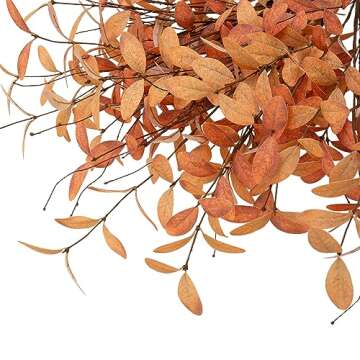VGIA 6 Pcs Eucalyptus Stems Aritificial Eucalyptus Leaves Stems Fall Decorations with Fall Leaves Autumn Decorations with Golden and Orange Leaves for Floral Arrangements and Home Decor