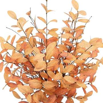 VGIA 6 Pcs Eucalyptus Stems Aritificial Eucalyptus Leaves Stems Fall Decorations with Fall Leaves Autumn Decorations with Golden and Orange Leaves for Floral Arrangements and Home Decor
