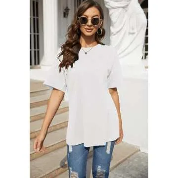 Fisoew Womens Oversized T Shirts Tees Half Sleeve Crew Neck Cotton Tunic Tops