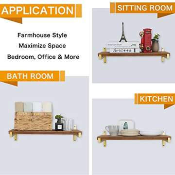 EZYDECOR Heavy Duty Shelf Brackets Gold Metal Shelf Brackets Wall Mounted Rustic Floating Shelf Bracket with Lip (Gold) 12"