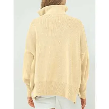 ANRABESS Women's Oversized Fashion Long Sleeve Quarter Zip Baggy Loose Slouchy Sweater Pullover Tops 2024 Fall Outfits Apricot Medium