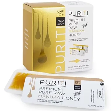 PURITI Genuine Raw Manuka Honey Snaps On The Go - UMF 10+ (MGO300+) 21 x 0.18oz Individual Snap Pack...