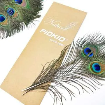 Piokio 50 pcs Peacock Feathers in Bulk 10-12 inch(25-30 cm) Bulk for DIY Craft, Wedding, Mardi Gras Decoration