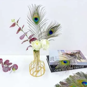 Piokio 50 pcs Peacock Feathers in Bulk 10-12 inch(25-30 cm) Bulk for DIY Craft, Wedding, Mardi Gras Decoration