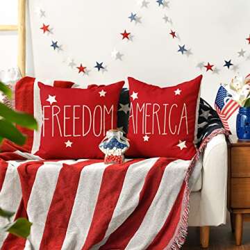 AVOIN colorlife 4th of July Patriotic Saying Throw Pillow Covers, 18 x 18 Inch Freedom America Liberty USA Flag Independence Memorial Day Decorations for Sofa Couch Set of 4