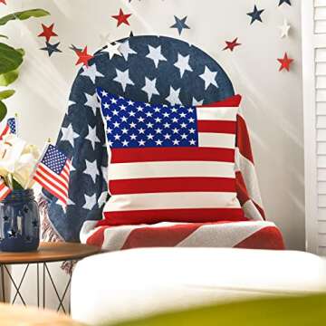 AVOIN colorlife 4th of July Patriotic Saying Throw Pillow Covers, 18 x 18 Inch Freedom America Liberty USA Flag Independence Memorial Day Decorations for Sofa Couch Set of 4