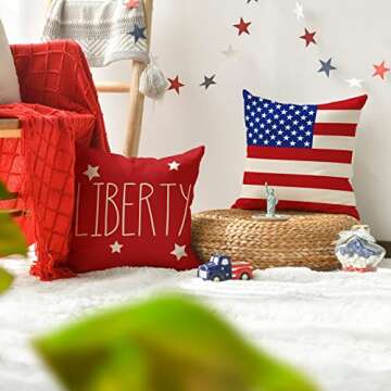 AVOIN colorlife 4th of July Patriotic Saying Throw Pillow Covers, 18 x 18 Inch Freedom America Liberty USA Flag Independence Memorial Day Decorations for Sofa Couch Set of 4