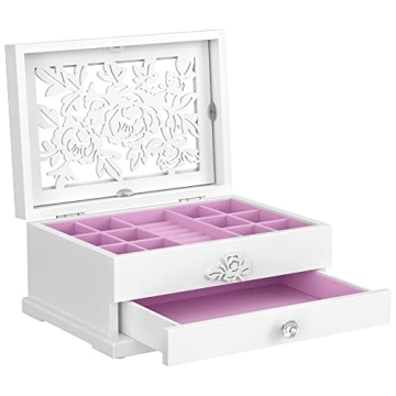 SONGMICS Jewelry Box with Flower Carvings - Perfect Gift