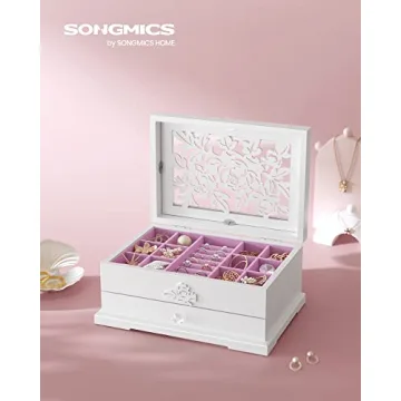 SONGMICS Jewelry Box with Flower Carvings - Perfect Gift