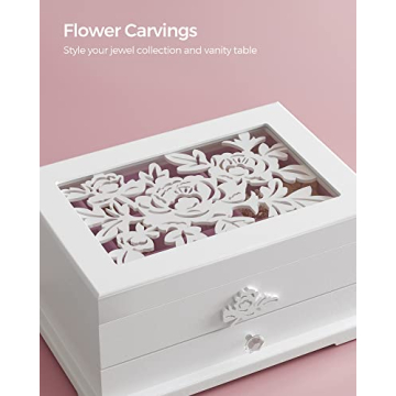 SONGMICS Jewelry Box with Flower Carvings - Perfect Gift