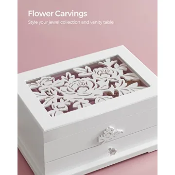 SONGMICS Jewelry Box with Flower Carvings - Perfect Gift