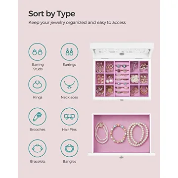 SONGMICS Jewelry Box with Flower Carvings - Perfect Gift