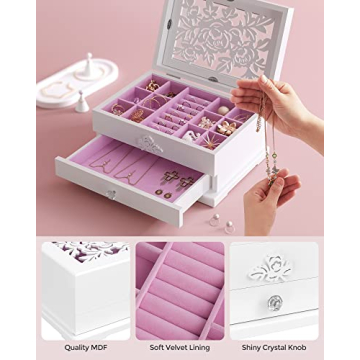 SONGMICS Jewelry Box with Flower Carvings - Perfect Gift