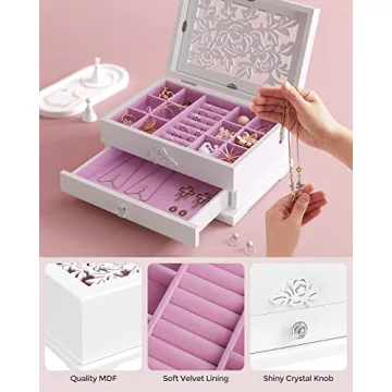 SONGMICS Jewelry Box with Flower Carvings - Perfect Gift