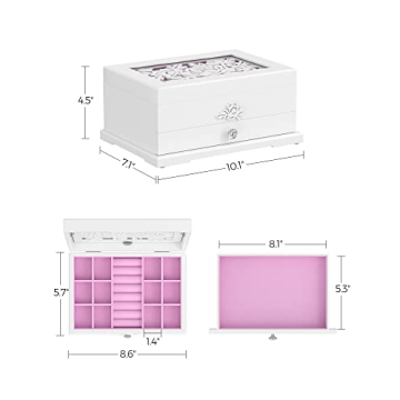 SONGMICS Jewelry Box with Flower Carvings - Perfect Gift