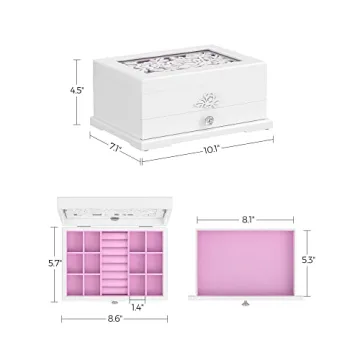 SONGMICS Jewelry Box with Flower Carvings - Perfect Gift