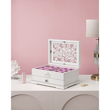 SONGMICS Jewelry Box with Flower Carvings - Perfect Gift