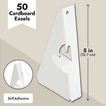 Bright Creations 50-Pack Self-Stick 5 in Cardboard Easel Backs, Picture Frame and Art Easel Stand Bulk Pack for Photographs, Artwork, Posters, Signs, and Craft Projects (White)