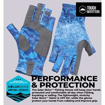 Tough Outdoors UV Fishing Gloves - Fingerless Fishing Gloves Men & Women - UPF 50+ Sun Gloves - UV P...